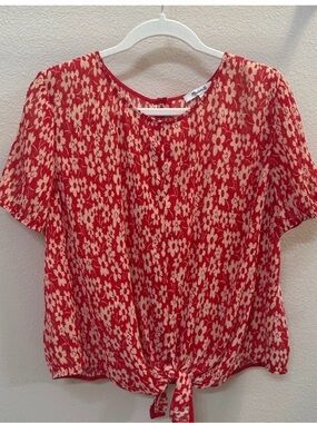 Madewell Red and Cream Floral Tie-Front Blouse